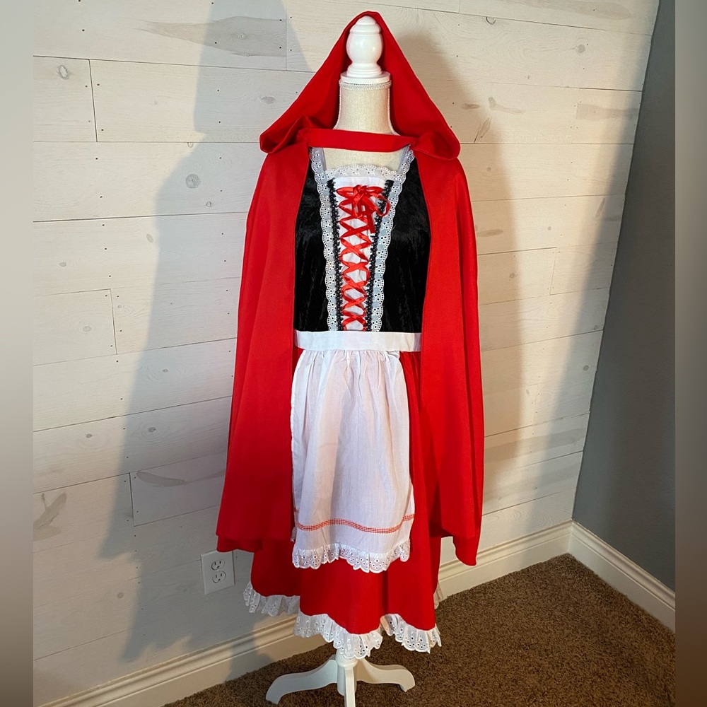 Modest Little Red Riding Hood Halloween Costume Knee Length w/ Cape size Large